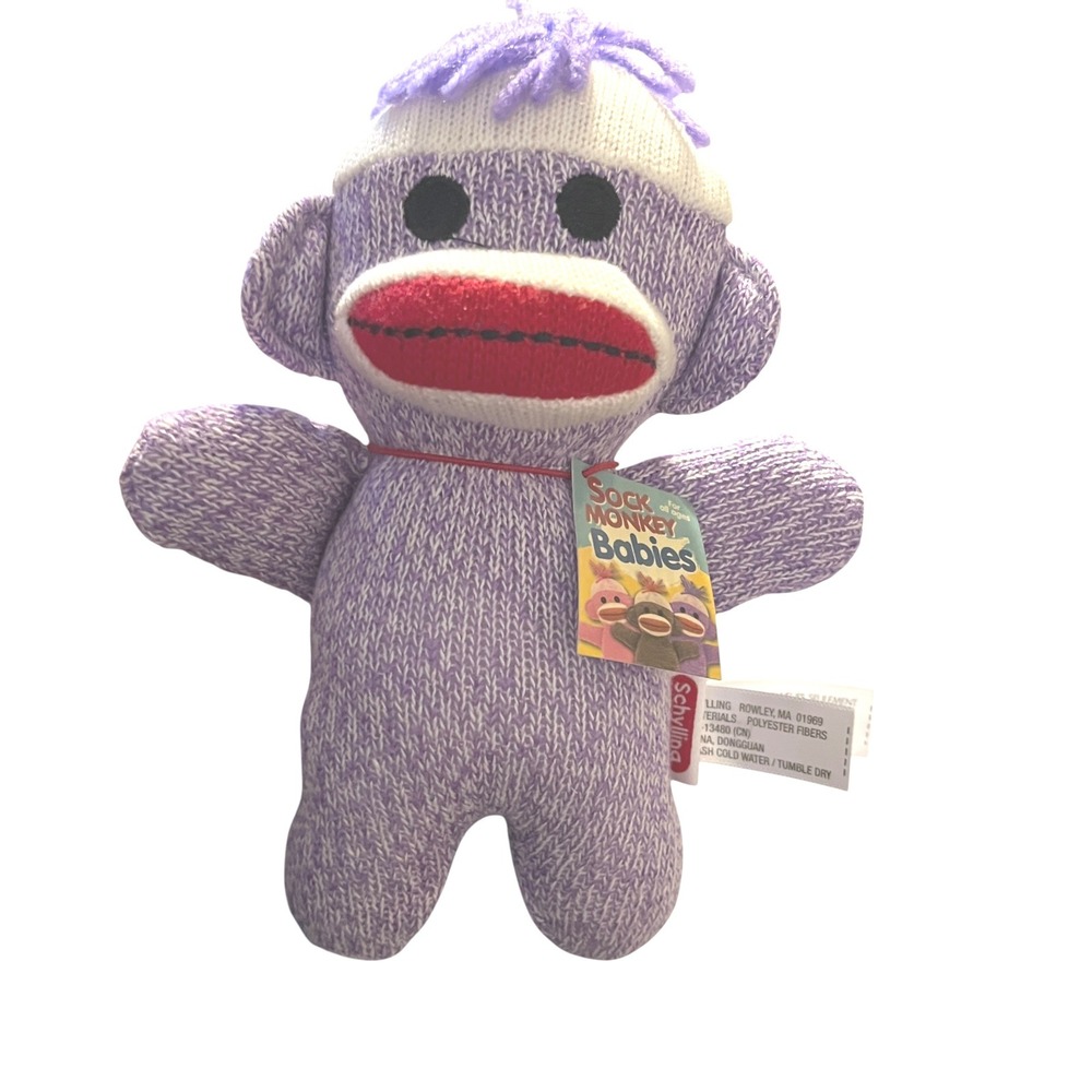 Schylling Baby Sock Monkey Babies Purple Marl Knit Stuffed Animal Plush Tags